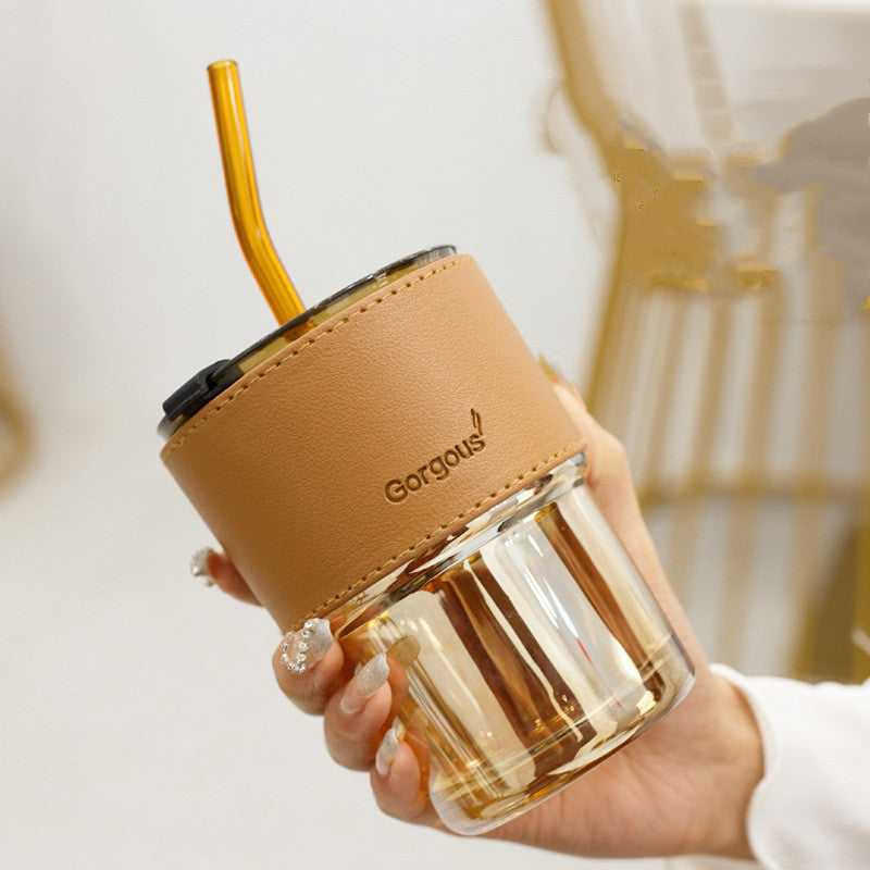 Creative Portable Bamboo Cup With Lid Straw