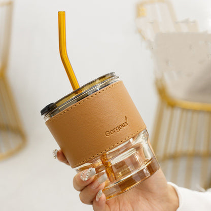 Creative Portable Bamboo Cup With Lid Straw