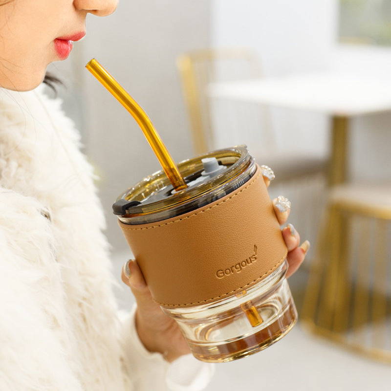 Creative Portable Bamboo Cup With Lid Straw